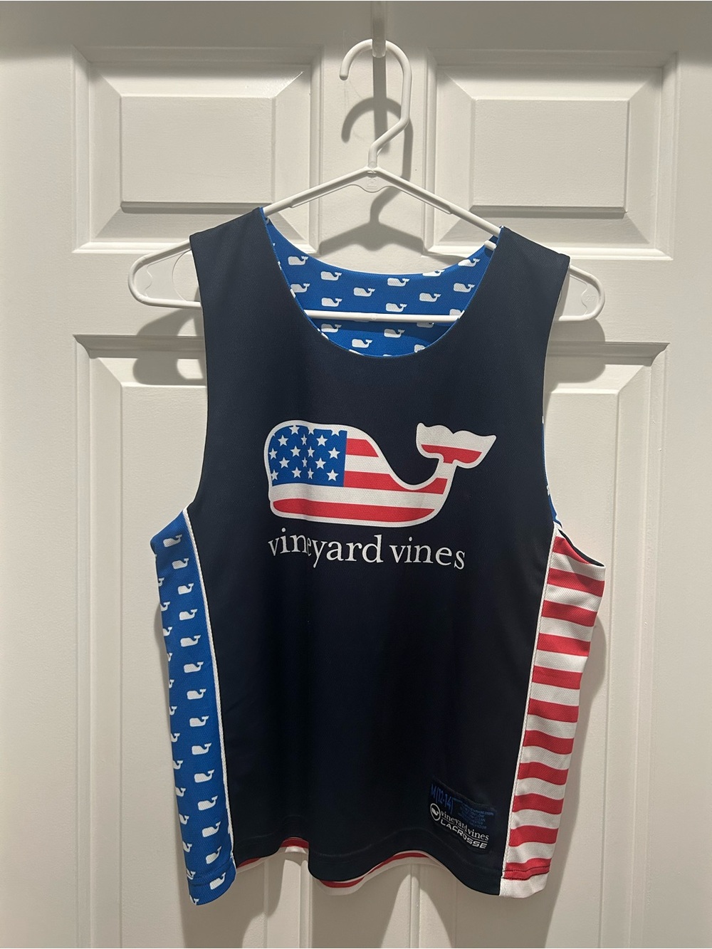 Reversible Vineyard Vines Lacrosse Tank- Red, White & Blue. Youth Medium (12/14)